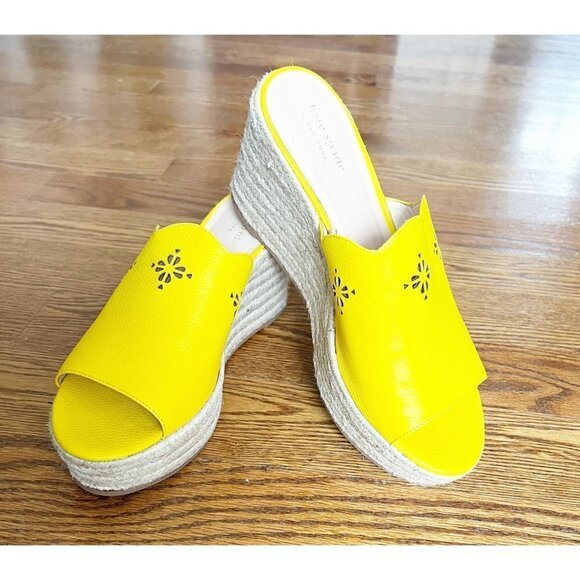 Kate Spade Tenley Espadrille Wedge Mule Platform Sandal Yellow Leather sz(10) - Picture 1 of 9